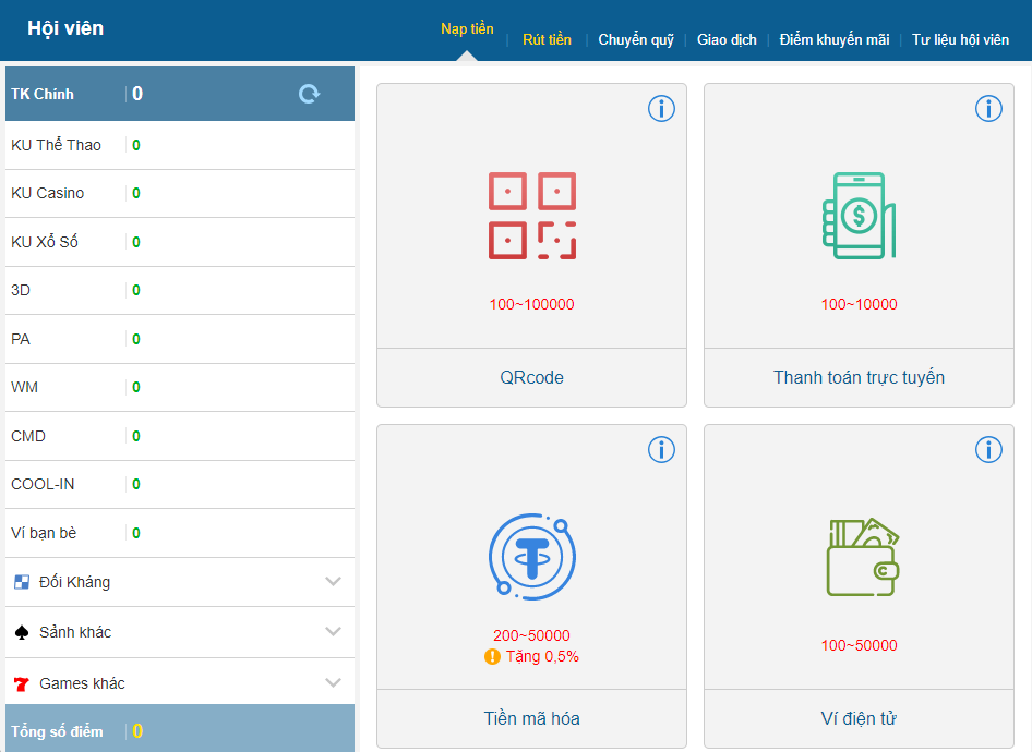 CN3979 sở hữu 4 hình thức nạp tiền nhanh chóng